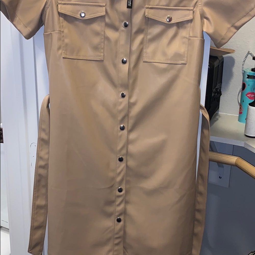 Faux leather button down wrap dress